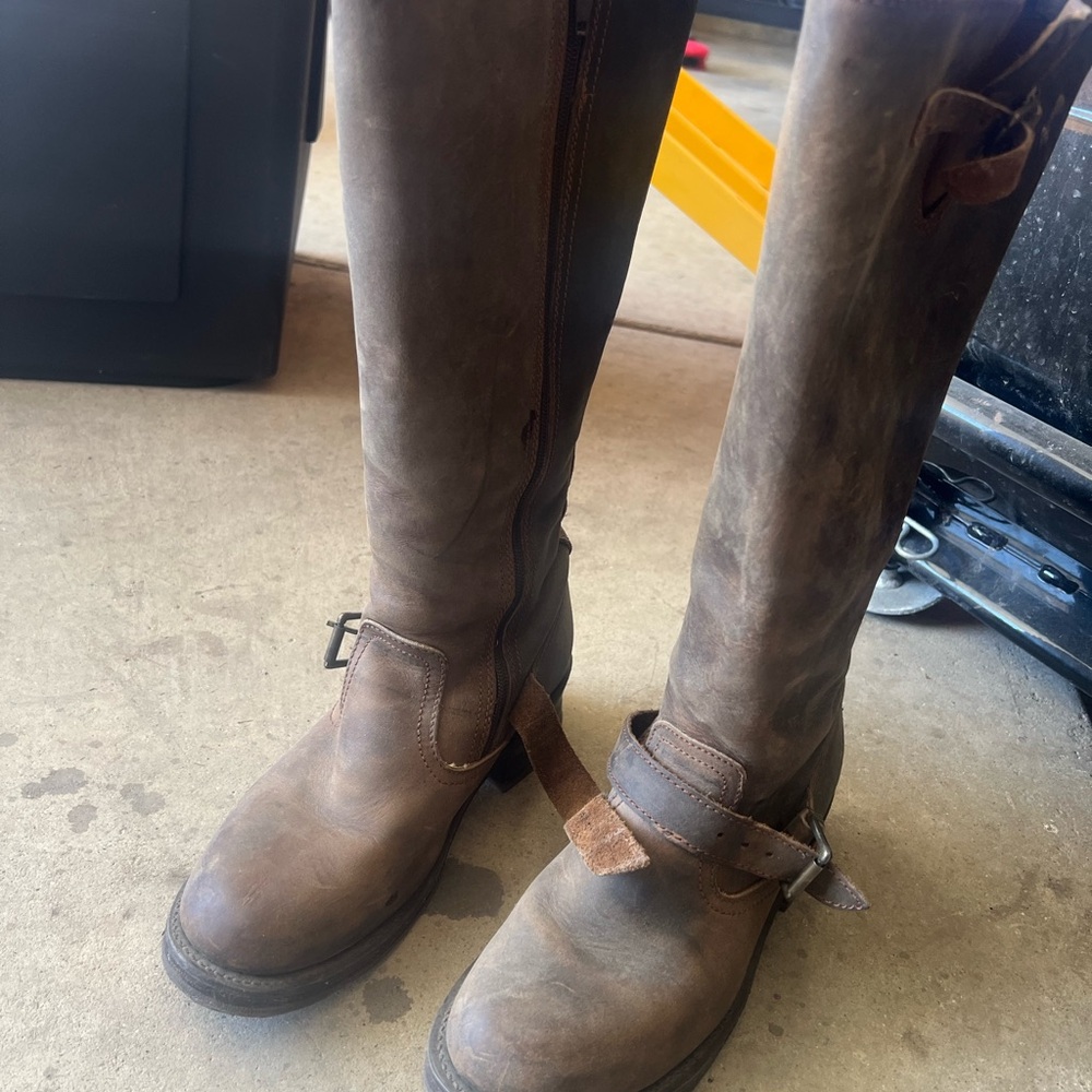 Frye brown distressed tall boot
